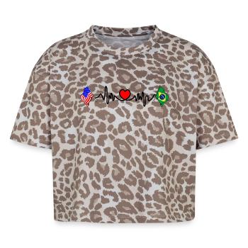 Cardio Heart Flag USA, Brazil - Boxy Leo Women's Premium Organic T-Shirt - Leopard print - Front - AI Model Female 172 dark (172cm)