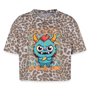 Monstre de biscuit sucré - T-shirt boxy femme léopard premium - Leopard print - Devant - AI Model Female 172 dark (172cm)
