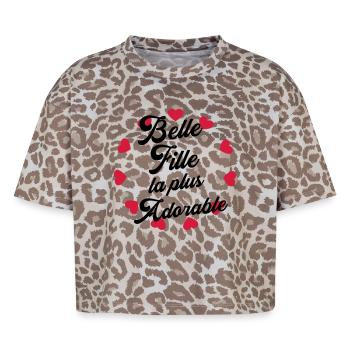belle-fille / beau-fils / beau fils / belle fille - T-shirt boxy femme léopard premium - Leopard print - Devant - AI Model Female 172 dark (172cm)