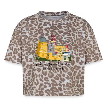 Portugal, Palacio da Pena, Sintra Hand Drawing - Boxy Leo Women's Premium Organic T-Shirt - Leopard print - Front - AI Model Female 172 dark (172cm)