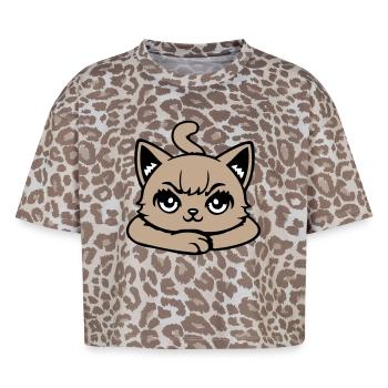 Chat, Sinistre, En Colère, Œil, Croisé, Pattes, Vilain - T-shirt boxy femme léopard premium - Leopard print - Devant - AI Model Female 172 dark (172cm)