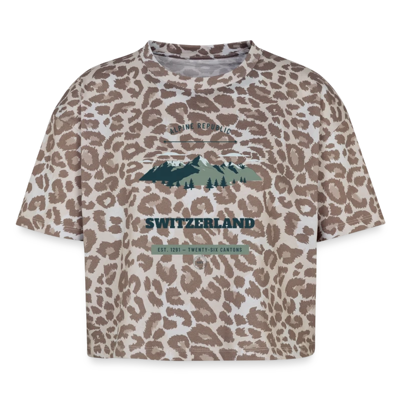 Switzerland-mærke på en boxy leo women's premium organic t-shirt