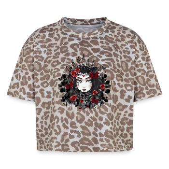viktorianisches Gothic Königin mit Krone und Rosen - Boxy Leo Frauen Premium Organic T-Shirt - Leopard print - Vorne - AI Model Female 172 dark (172cm)