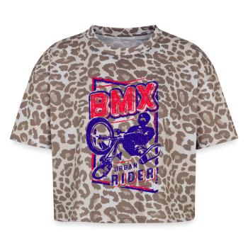 BMX Urban Rider | Vélo BMX | Vélo BMX | BMX - T-shirt boxy femme léopard premium - Leopard print - Devant - AI Model Female 172 dark (172cm)