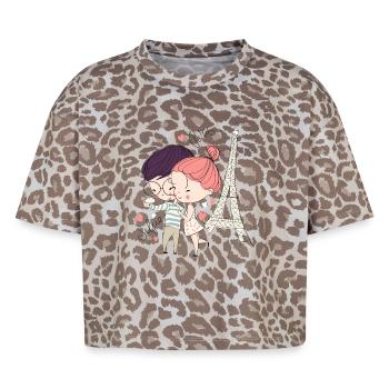 Parisian Love in Caricature Selfie - Boxy Leo Women's Premium Organic T-Shirt - Leopard print - Front - AI Model Female 172 dark (172cm)