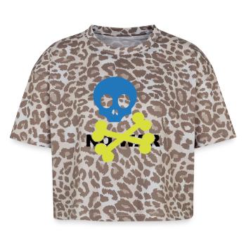 Neon Blue Skull and Crossbones - Boxy Leo Women's Premium Organic T-Shirt - Leopard print - Front - AI Model Female 172 dark (172cm)