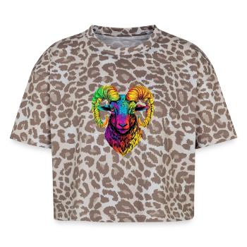 Widder Mufflon Aries Wilde Schafe Männliches Schaf - Boxy Leo Frauen Premium Organic T-Shirt - Leopard print - Vorne - AI Model Female 172 dark (172cm)
