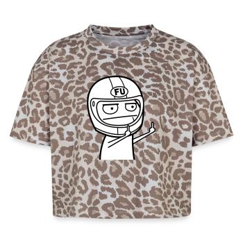 FU Meme mit Motorradhelm (Farben änderbar) - Boxy Leo Frauen Premium Organic T-Shirt - Leopard print - Vorne - AI Model Female 172 dark (172cm)