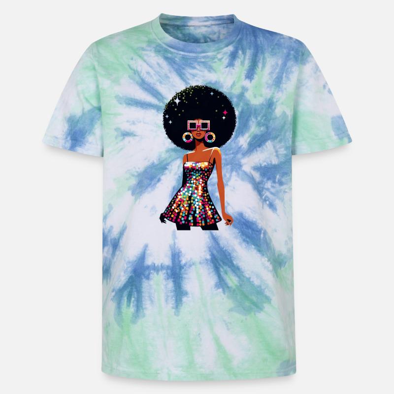 Disco Afro Glam Sequins Design - Unisex Premium Tie Dye T-Shirt - Spiralblau