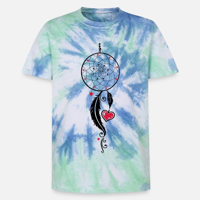 Dreamcatcher con cuore, piume, stelle e perle. - T-shirt tie-dye unisex Premium - blu spirale