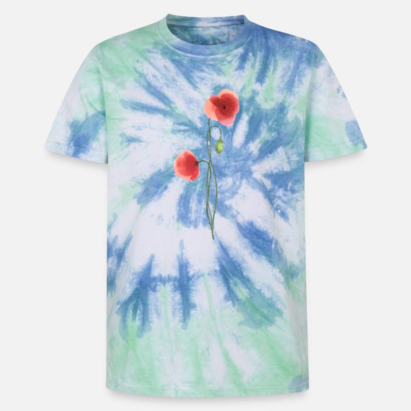 Fleur : coquelicot rouge - T-shirt tie-dye premium unisexe - bleu spirale