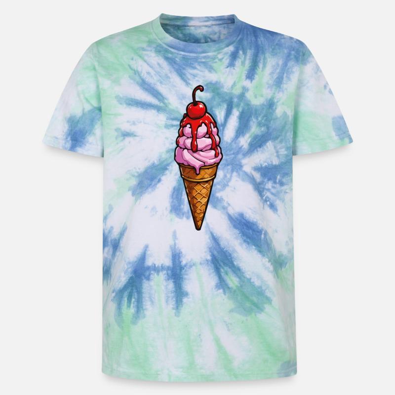 Kirsche Erdbeere Eiscreme - Unisex Premium Tie-Dye T-Shirt - Blue Spiral