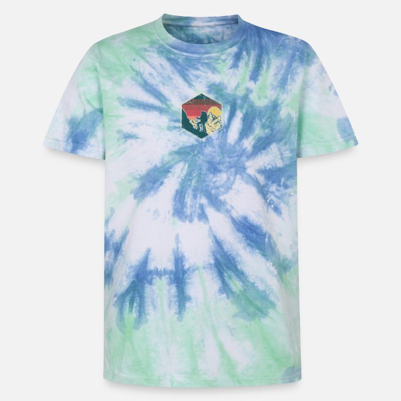 Sunset Summit Climber Hex-Abzeichen - Unisex Premium Tie Dye T-Shirt - Spiralblau