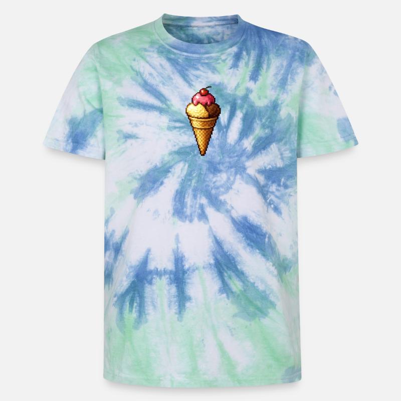 Retro Pixel Eiscreme Cone - Unisex Premium Tie-Dye T-Shirt - Blue Spiral