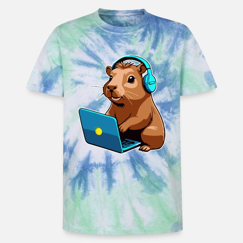 Capybara Programmierer Coder Computer - Unisex Premium Tie Dye T-Shirt - Spiralblau
