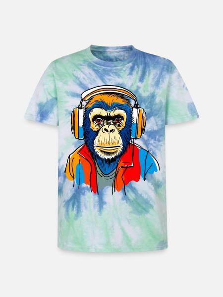 Singe avec casque - T-shirt tie-dye premium unisexe - bleu spirale