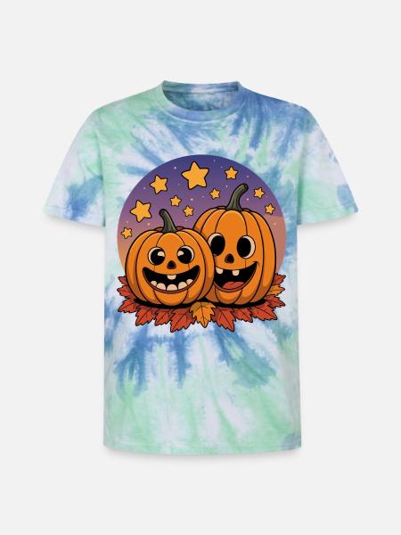 Laughing Halloween pumpkins - Unisex Premium Tie-Dye T-Shirt - Blue Spiral
