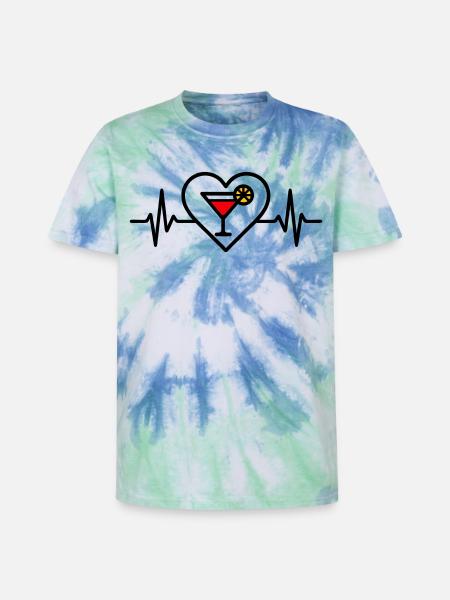 Cocktail Heart Aperitif Drink - Unisex Premium Tie-Dye T-Shirt - Blue Spiral