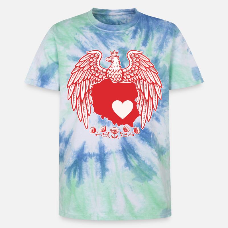 Polish Eagle Heart Map Design - Unisex Premium Tie-Dye T-Shirt - Blue Spiral