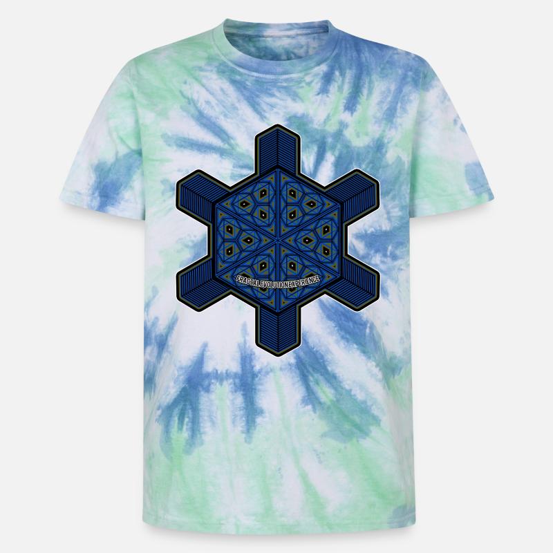 Expérience d’évolution fractale Mandala Psytrance Goa - T-shirt tie-dye premium unisexe - bleu spirale