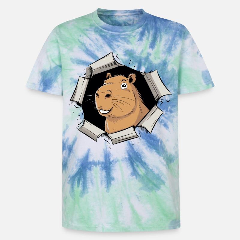 Capybara Comic – friedlicher Durchbruch - Unisex Premium Tie Dye T-Shirt - Spiralblau