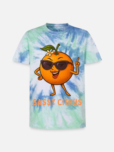 Sassy Citrus with sunglasses - Unisex Premium Tie-Dye T-Shirt - Blue Spiral