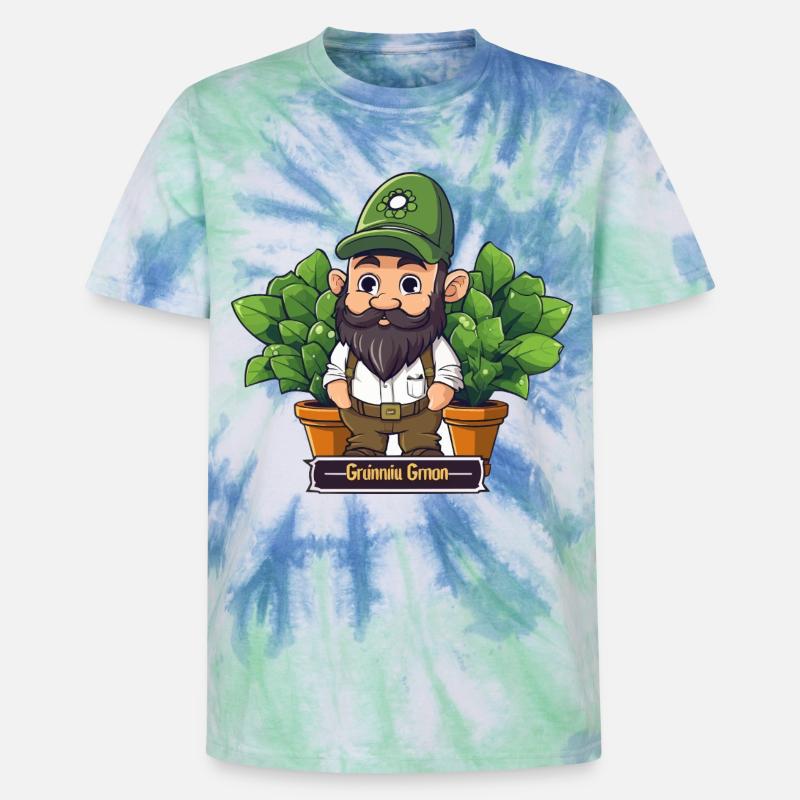 Bande dessinée Gnome Jardinier Vert - T-shirt tie-dye premium unisexe - bleu spirale