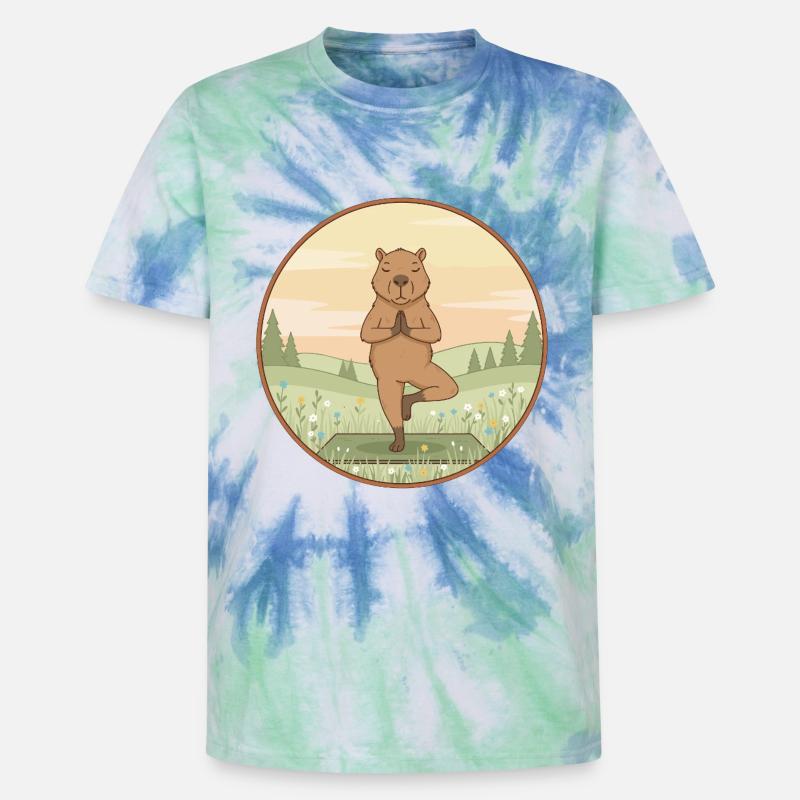 Yoga Capybara Rodent Doing Tree Pose - Unisex Premium Tie-Dye T-Shirt - Blue Spiral