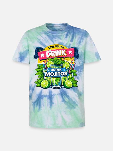 Save the water, drink Mojitos - Unisex Premium Tie-Dye T-Shirt - Blue Spiral