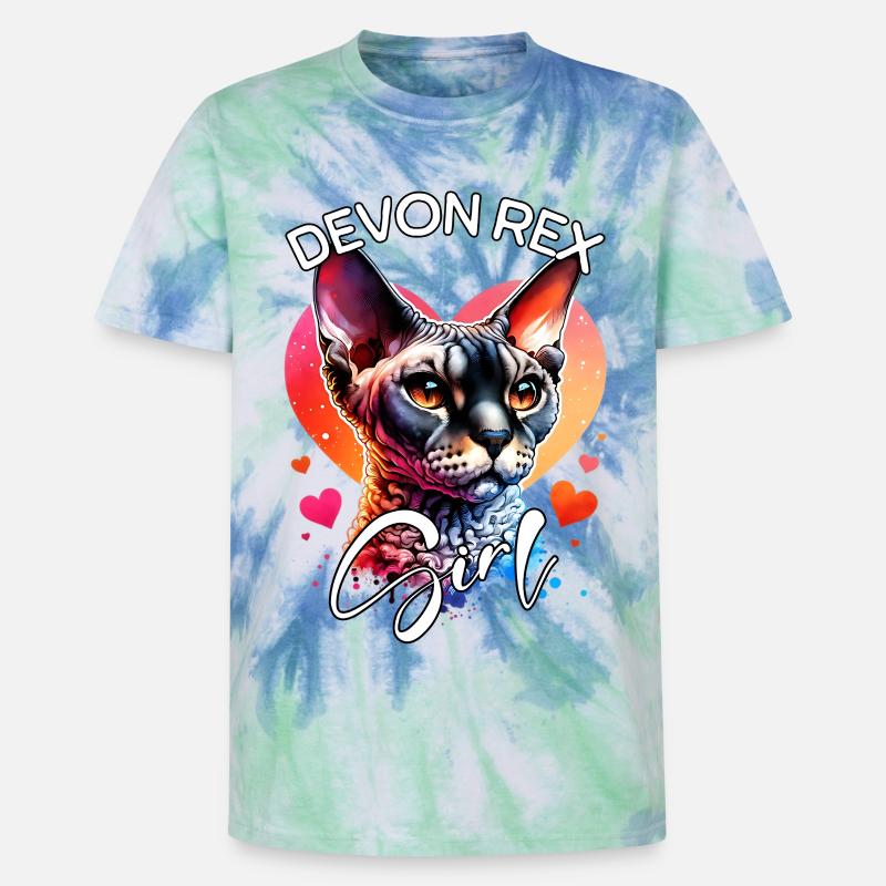 Devon Rex Mädchen Devon Rex - Unisex Premium Tie Dye T-Shirt - Spiralblau