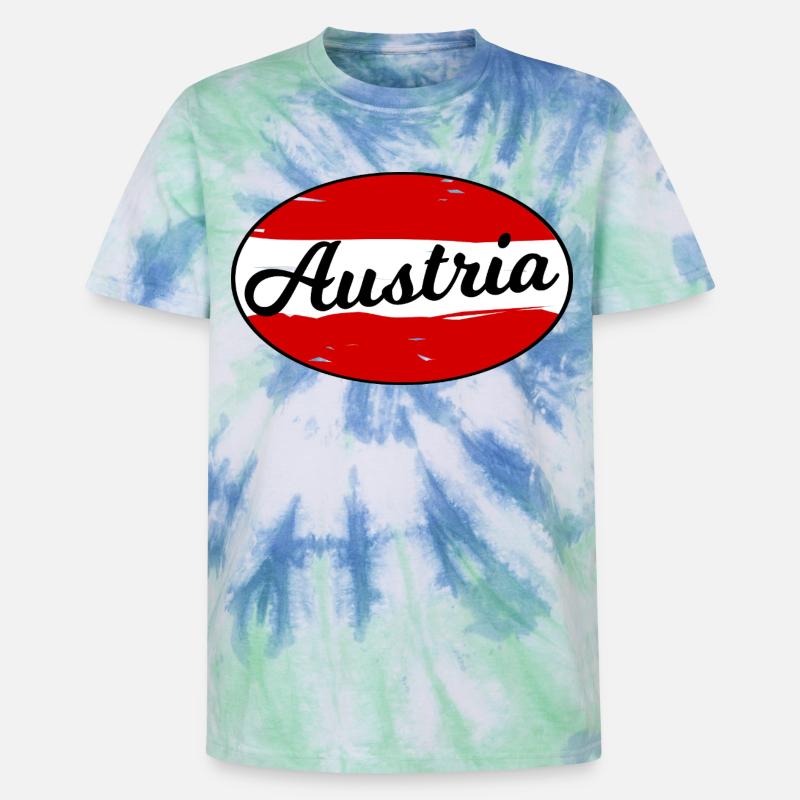 Austria Script Logo on Red - Unisex Premium Tie-Dye T-Shirt - Blue Spiral