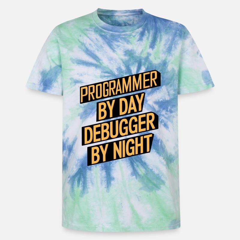 Programmer by Day, Debugger by Night - Unisex Premium Tie-Dye T-Shirt - Blue Spiral