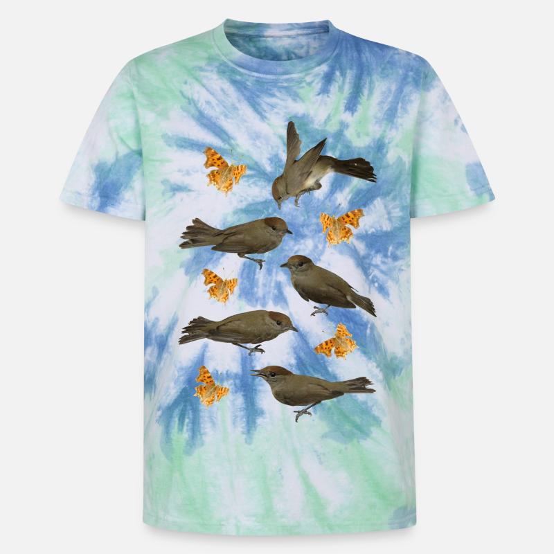 Blackcap with C-butterfly - Unisex Premium Tie-Dye T-Shirt - Blue Spiral