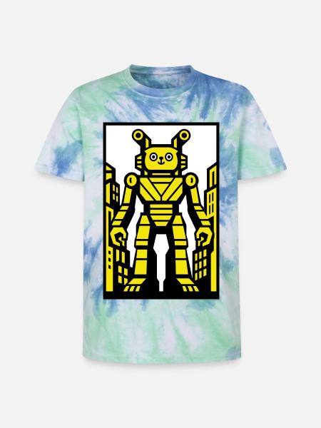 Cat Robot in Stadtlandschaft - Unisex Premium Tie Dye T-Shirt - Spiralblau