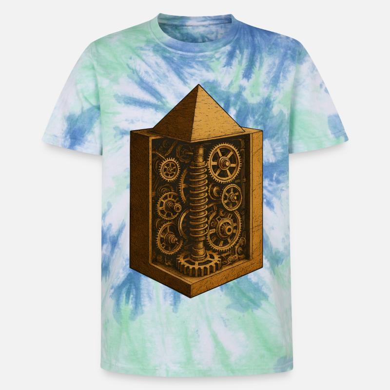Pyramide von Chephren | Antike Getriebemechanik-Kunst - Unisex Premium Tie Dye T-Shirt - Spiralblau