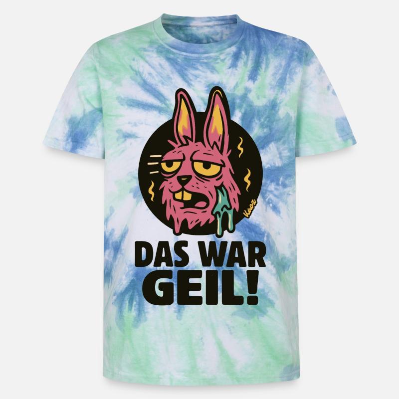 Pinker Hase Graffiti: Das War Geil - Unisex Premium Tie Dye T-Shirt - Spiralblau