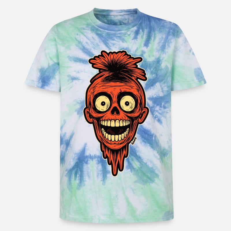Crimson Skull Mohawk Maskottchen - Unisex Premium Tie Dye T-Shirt - Spiralblau