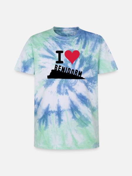 Crimson Heart Love Typography - Unisex Premium Tie-Dye T-Shirt - Blue Spiral