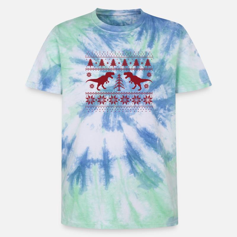 Dinosaurier-Weihnachtspullover - Unisex Premium Tie Dye T-Shirt - Spiralblau