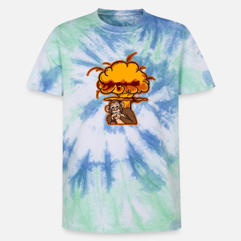 Monkey On The Button - Unisex Premium Tie Dye T-Shirt - Spiralblau