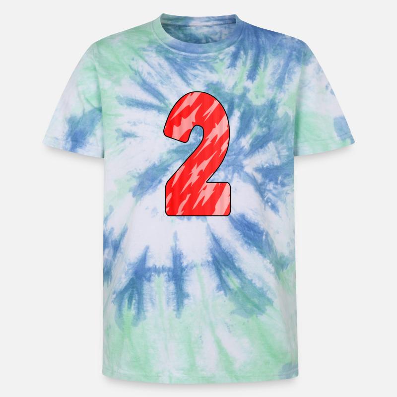 Number 2 Red Pattern - Unisex Premium Tie-Dye T-Shirt - Blue Spiral