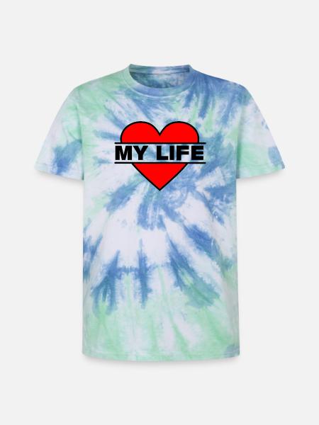 Heart I love my life - Unisex Premium Tie-Dye T-Shirt - Blue Spiral