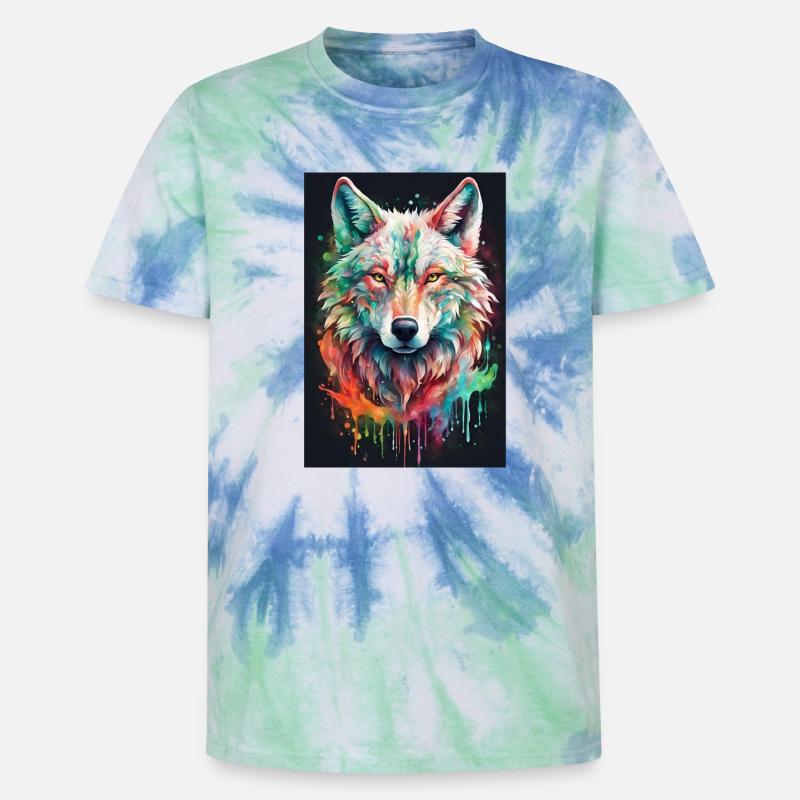 Bunter Wolfkopf Farbexplosion - Unisex Premium Tie Dye T-Shirt - Spiralblau