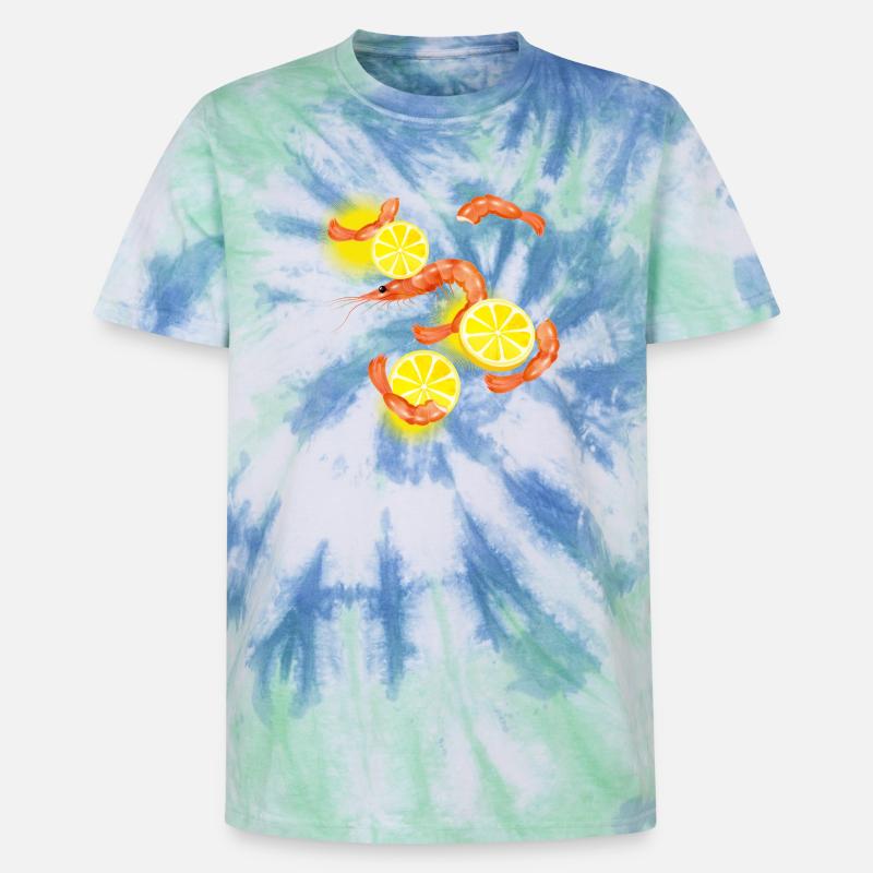 Garnelen oder Shrimps mit Zitronen Scheiben - Unisex Premium Tie Dye T-Shirt - Spiralblau