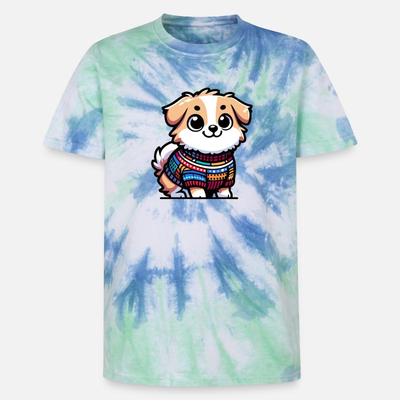 Snug Pup: Der Pullover tragende Hund - Unisex Premium Tie Dye T-Shirt - Spiralblau