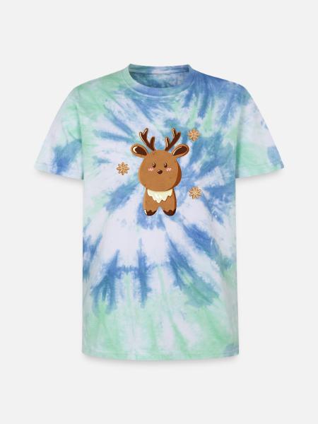 Cute Reindeer with Snowflakes - Unisex Premium Tie-Dye T-Shirt - Blue Spiral