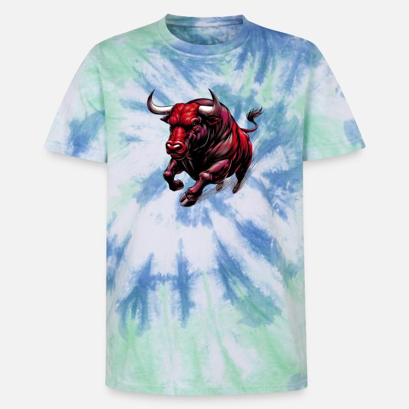 Bull - Unisex Premium Tie-Dye T-Shirt - Blue Spiral