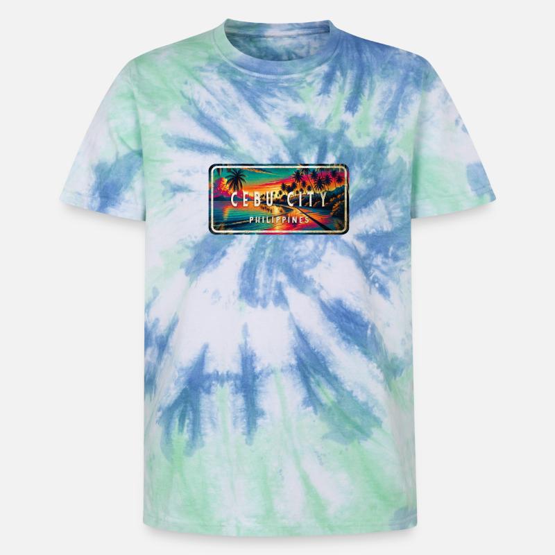 Cebu City – Tropical Retro Schild - Unisex Premium Tie Dye T-Shirt - Spiralblau