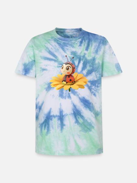 Cute ladybug on a flower - Unisex Premium Tie-Dye T-Shirt - Blue Spiral