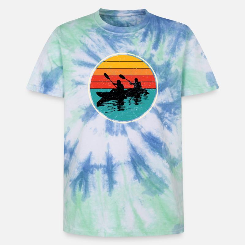 Sunset Kayak Duo Circle - Unisex Premium Tie-Dye T-Shirt - Blue Spiral